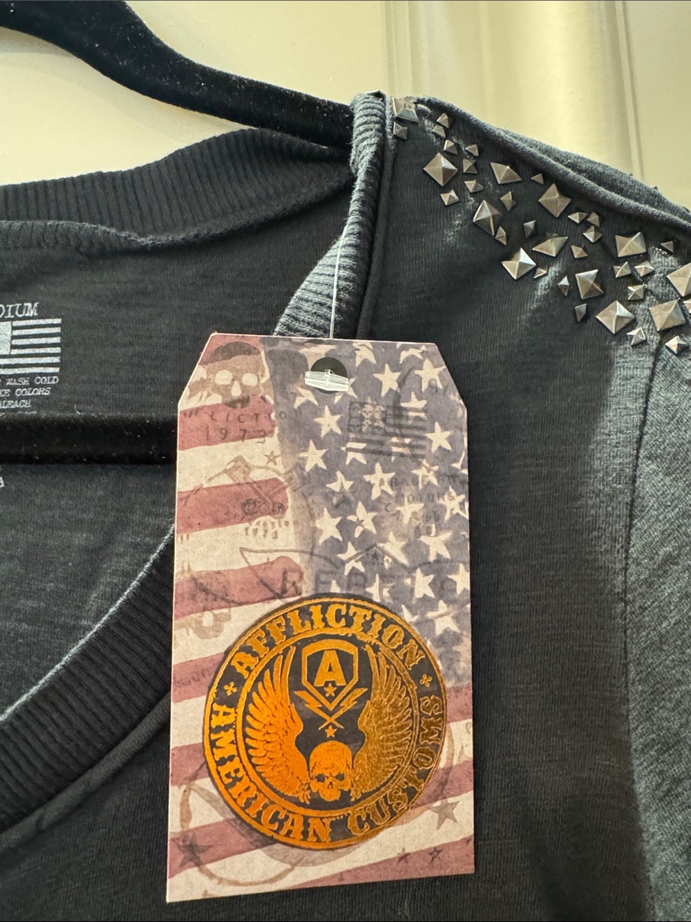 Affliction Black Graphic Long Sleeve with Studded Shoulders - Picture 2 of 4